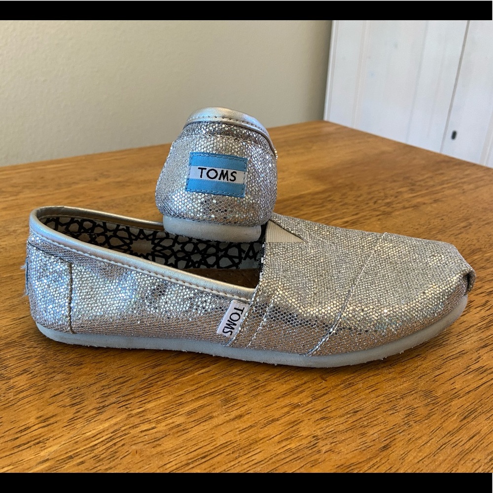 TOMS silver glitter flats